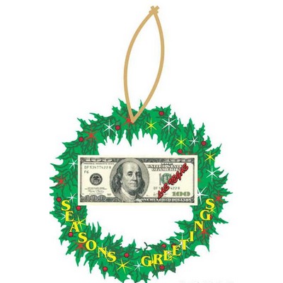 Las Vegas $100 Bill Wreath Ornament w/ Clear Mirrored Back (4 Square Inch)