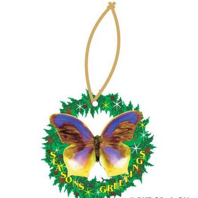 Purple & Yellow Butterfly Wreath Ornament w/ Mirrored Back (6 Square Inch)