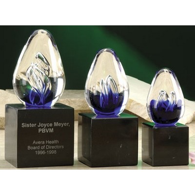 4.5" Blue Spiral Hand Blown Glass Award w/Marble Base