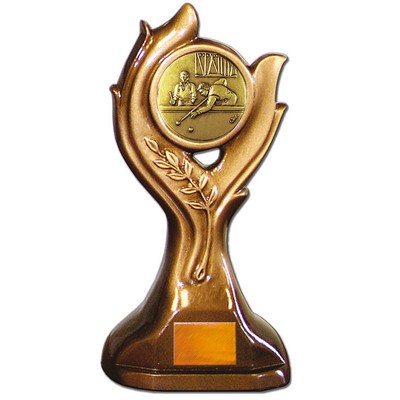 Stock Victory 9" Trophy with 2" Billiards Coin and Engraving Plate
