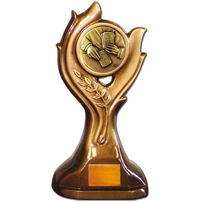 Stock Victory 9" Trophy with 2" Cards Coin and Engraving Plate