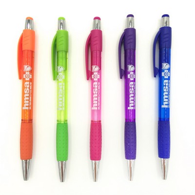 Clear Color Screamer Retractable Pen w/Rubber Grip
