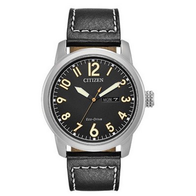 Citizen® Men's Chandler Eco-Drive Black Leather Strap Watch W/ Black Dial