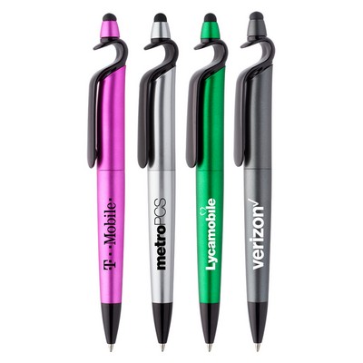 Union Printed - Metallic Stylus Ballpoint Pen with Phone Stand Shaped Tip