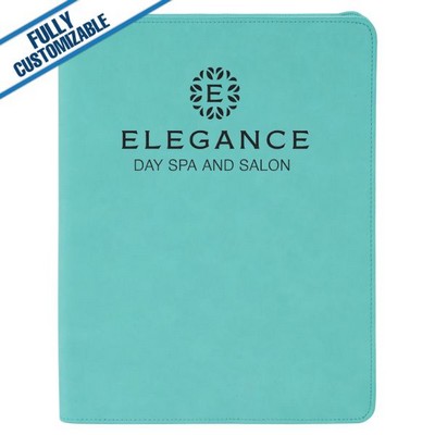Teal Leatherette - 9.5X12" Zip Portfolio Folder With Notepad