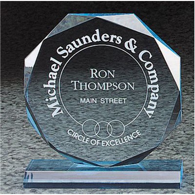 Beveled Octagon Award With Base, Blue, Small (6" x 6-3/4")