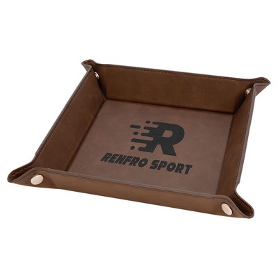 Snap Up Tray, Dark Brown Faux Leather, 6 x 6"