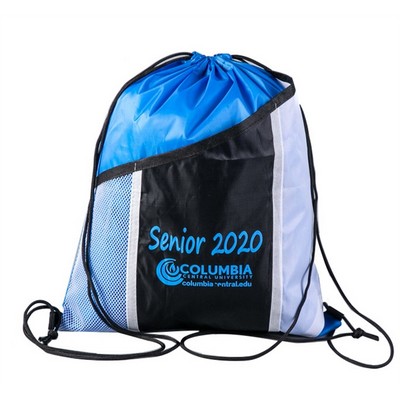 Drawstring Sackpack w/Zipper and Water Bottle Mesh Pocket