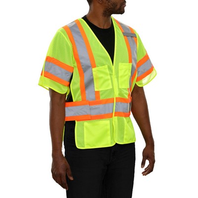 Reflective Apparel™ Hi-Vis 5 Point Breakaway Contrasting Tape Safety Vest w/Adjustable Side Wraps