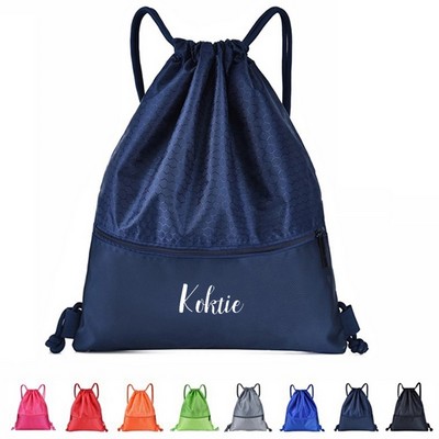 Lightweight Drawstring Backpack with Zipper Compartment