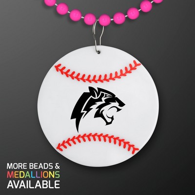 Baseball Medallion with Pink Beaded Necklace (Non Light Up) - PRINTED