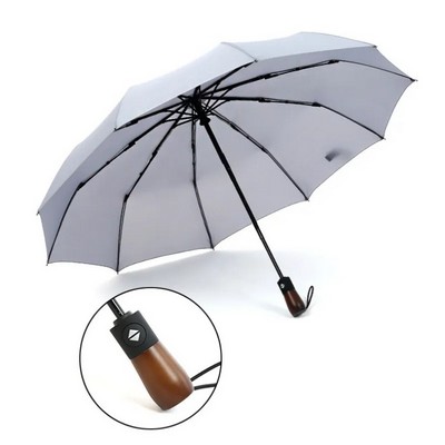 46" Arc High-Quality Auto Open Umbrella W Wooden Handle