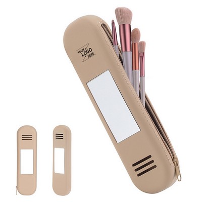 Silicone Travel Makeup Bag with Built-in Mirror