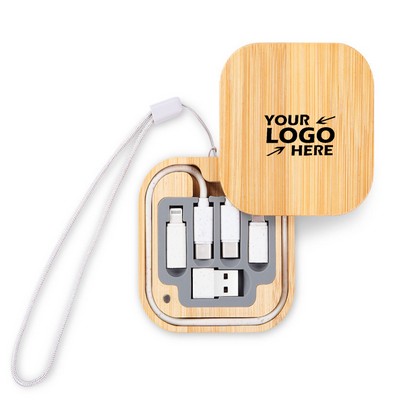 Square Bamboo Multi USB Charging Cable Kit