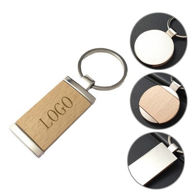 Rectangle Wood Keychain with Metal Fram