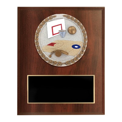 Dark Cherry Finish and Cast Stone Resin Basketball Plaque (6"x 8")