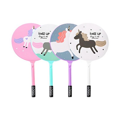 2in1 Plastic Cute Unicorn Handheld Fan w/Ballpoint Pen