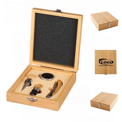 4 Piece Bamboo Wine Tool Set