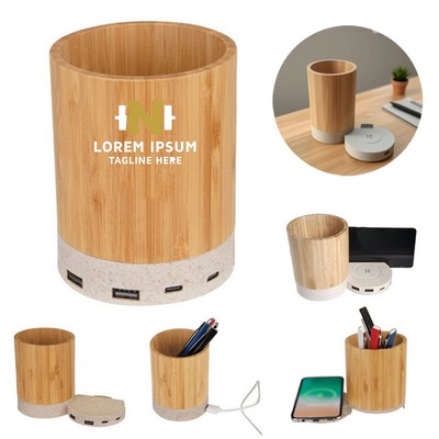 Bamboo 3-in-1 Desk Organizer & Wireless Charging Station 10W - One-Color Personalization Available