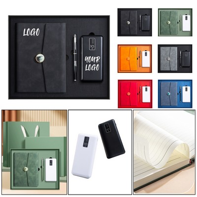 Premium Gift Box Set with Leather Notebook, Ballpoint Pen & Power Bank