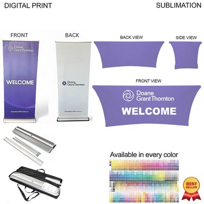 Superior Tradeshow Package, Deluxe Pull up Banner + Stretch fit tablecloth 6'