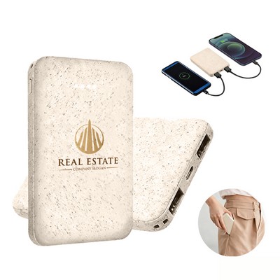 Eco-Friendly Wheat Straw 5000mAh Portable Charger with Dual USB Outputs Power Bank