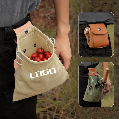 Waterproof Waxed Canvas Foraging Satchel, Collapsible Outdoor Mushroom Hunting Pouch