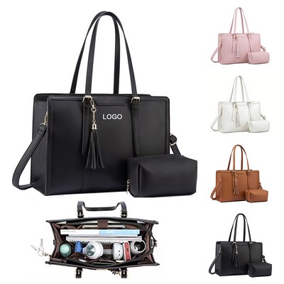 Women's 15.6" PU Laptop Tote Bag With Clutch Purse