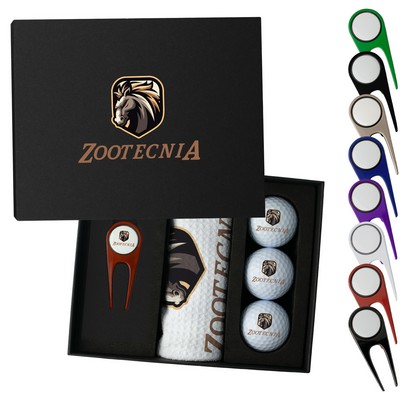 Luxury Golf Presentation Gift Box - Golf Ball, Divot Tool & Towel