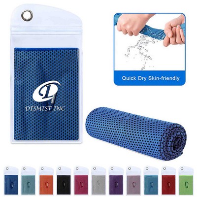 MOQ 16pcs Soft Breathable Chilly Towel With Waterproof Plastic Pouch Carabiner Clip