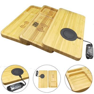 Eco-Friendly Bamboo Wireless Charging Desk Organizer