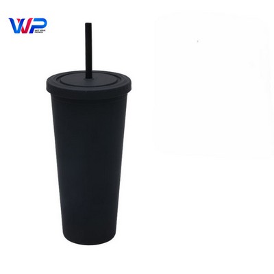 24oz Durable Double Layer Plastic Straw Cup