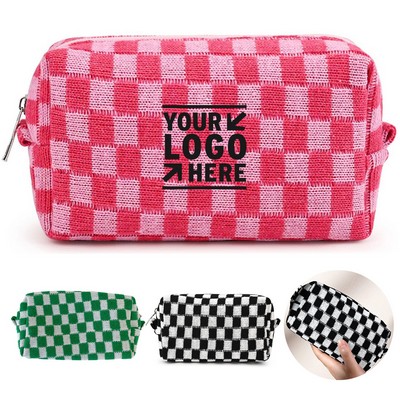 Premium Checkered Cosmetic Organizer Bag