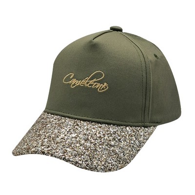Glitter Sequin Brim Cotton Canvas Baseball Cap with Custom Embroidery