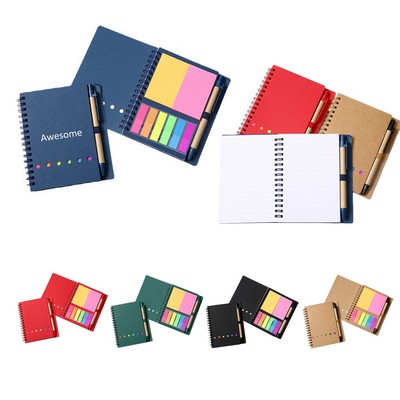 A6 Spiral Notebook and Pen Set with Sticky Notes