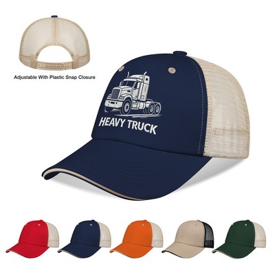 Two Tone Washed Cotton Trucker Cap W/ Mesh Back