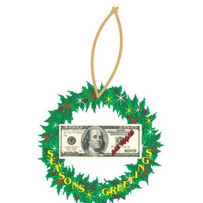 Las Vegas $100 Bill Wreath Ornament w/ Clear Mirrored Back (3 Square Inch)