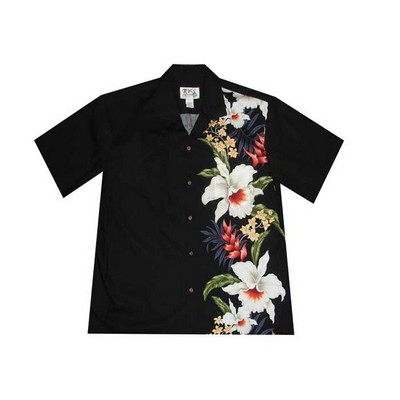 Hawaiian Vertical Print Shirt (S - 3XL) - 100% Cotton Poplin Tropical Flowers w/ Coconut Buttons