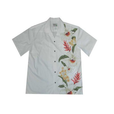 Hawaiian Vertical Print Shirt (S - 3XL) - 100% Cotton Poplin Tropical Flowers w/ Coconut Buttons
