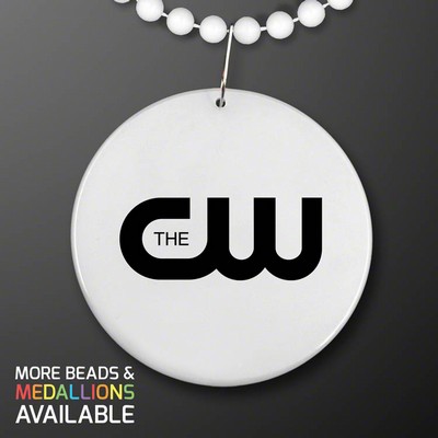 White Medallion with Beaded Necklace (Non Light Up) - PRINTED