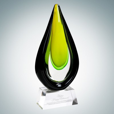 Art Glass Goldfinch Award w/ Clear Base (L)
