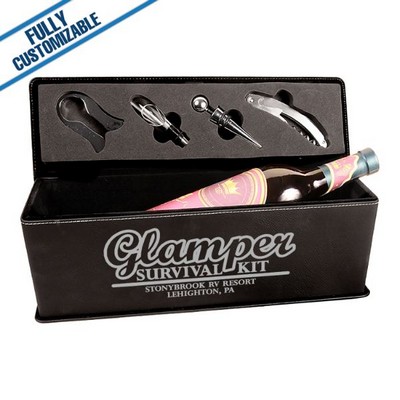Black & Silver Leatherette - Single Wine Box With Tools