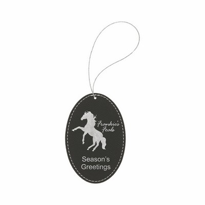 Black/Silver Leatherette Oval Ornament