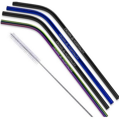 4 Piece Bent Custom Reusable Stainless Steel Straw Set