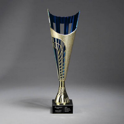 Small Gold Finish Plastic Cup on Marble Base (Gold/Blue)
