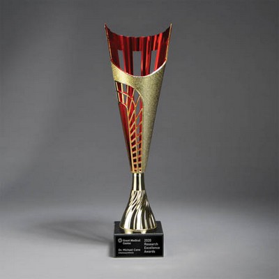 Large Gold Finish Plastic Cup on Marble Base (Gold/Red)