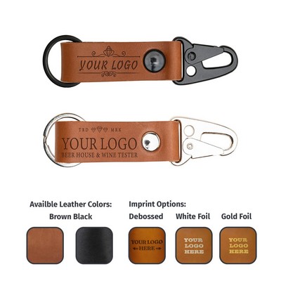 Full-Grain Leather HK Clip Keychain w/Split Ring - Made in USA