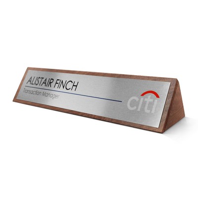 Solid Walnut Triangular Desk Block w/Sublimated Plate (10 1/2")