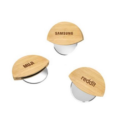 Round Bamboo Pizza Cutter Stainless Steel Pizza Knife