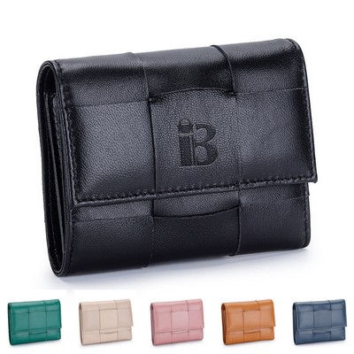 Genuine Leather Stylishly woven short coin purse